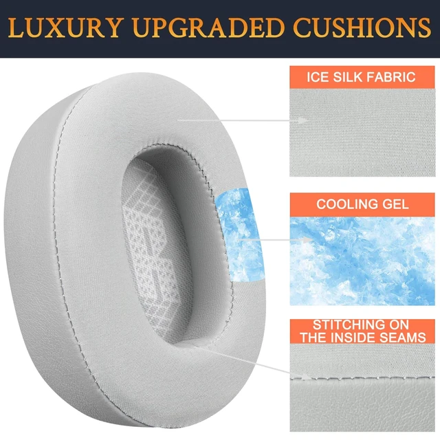 Alt view image 5 of 7 - Cooling Gel Replacement Ear Pads for JBL E65BTNC/Live 650BTNC/Live 770NC/Live 660NC/Duet NC Over-Ear Headphones, Earpads Cushions with Noise Isolation Foam - Grey