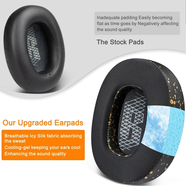 Alt view image 4 of 5 - Cooling Gel Replacement Ear Pads for JBL E65BTNC/Live 650BTNC/Live 770NC/Live 660NC/Duet NC Over-Ear Headphones, Earpads Cushions with Noise Isolation Foam - Black Gold