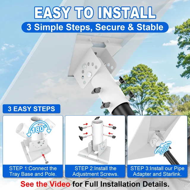 Alt view image 4 of 6 - Starlink Standard 4/4X /Gen 3 Adjustable Pipe Adapter, Fits 1"-2.1" Poles 180°Tilt & 360°Rotate, Wind-Resistant, Optimal Signal, Easy Installation for Homes, Roof, Wall, Backyard, RVs & More