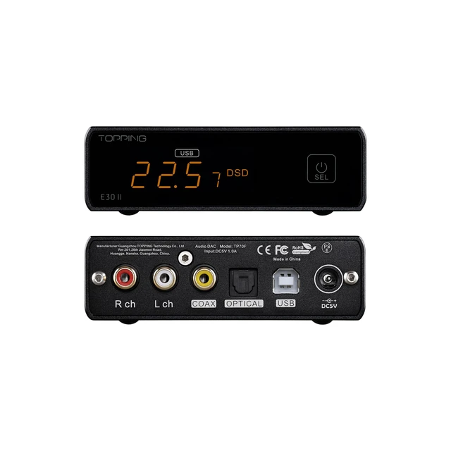 Alt view image 2 of 7 - E30 II DAC Dual AK4493S Chips, Hi-Res Audio, USB/Optical/Coaxial Inputs, Ultra-Low Noise Power Supply, PCM & DSD Decoding, Auto On/Off, Preamp Mode & Remote Control (E30 II - Silver)