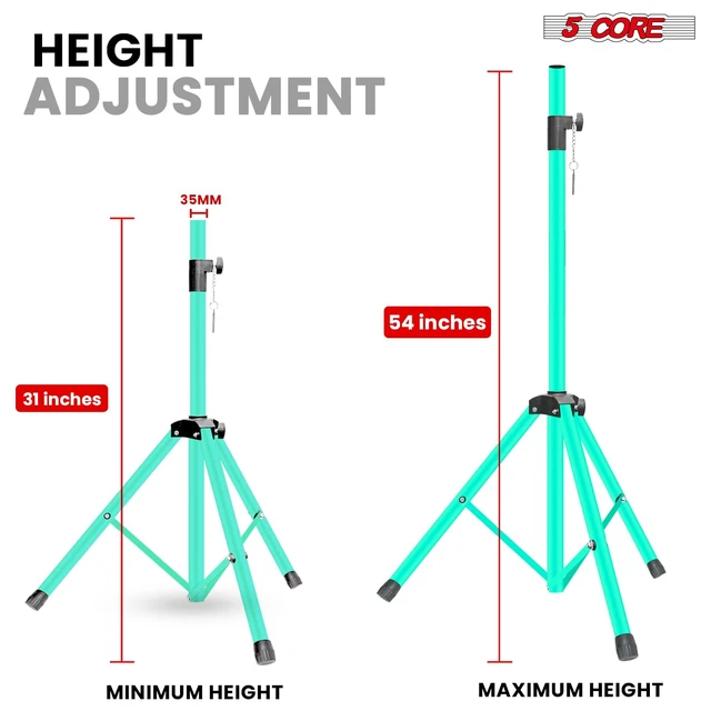 Alt view image 2 of 7 - 5Core Speaker Stands Pair PA DJ Tripod Heavy Duty w 35mm Mount Insert Adjustable Universal Large Tall 31 to 54 Inch Stand w Safety Pin and Knob Tension Locking for Stage Studio