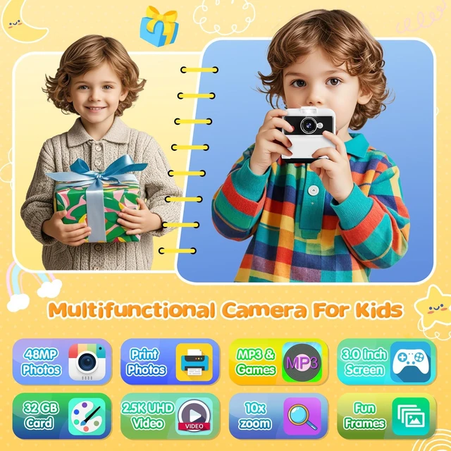 Alt view image 2 of 7 - Kids Camera Instant Print, 3.0'' Screen 48MP Kids Digital Camera Includes 32GB Card & 3 Rolls Print Paper, 7 Print Densities, Christmas Birthday Gifts for Children 3 4 5 6 7 8 9 10 Years Old
