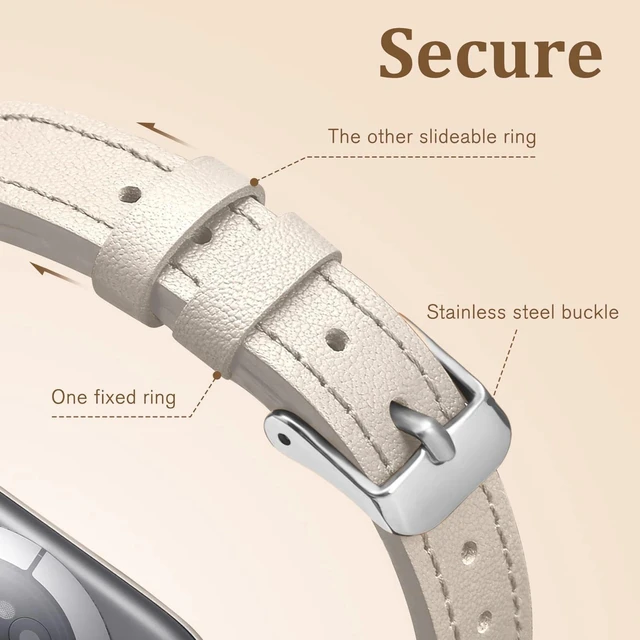 Alt view image 3 of 6 - Slim Leather Band For Fitbit Inspire 3,Beige/Silver Women,Leather,Strap,Thin,Wristband