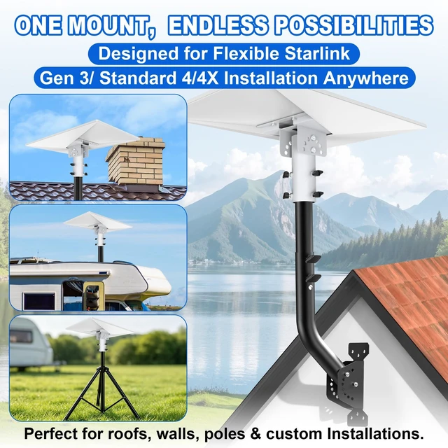 Alt view image 6 of 6 - Starlink Standard 4/4X /Gen 3 Adjustable Pipe Adapter, Fits 1"-2.1" Poles 180°Tilt & 360°Rotate, Wind-Resistant, Optimal Signal, Easy Installation for Homes, Roof, Wall, Backyard, RVs & More
