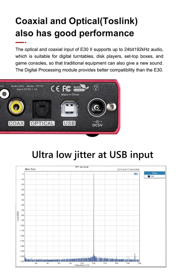 Alt view image 7 of 7 - E30 II DAC Dual AK4493S Chips, Hi-Res Audio, USB/Optical/Coaxial Inputs, Ultra-Low Noise Power Supply, PCM & DSD Decoding, Auto On/Off, Preamp Mode & Remote Control (E30 II - Silver)