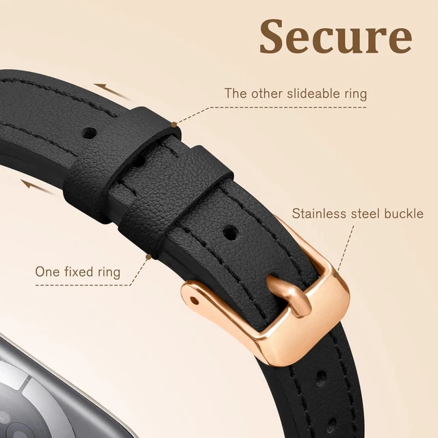 Alt view image 3 of 6 - Slim Leather Band For Fitbit Inspire 3,Black/Rose Gold Women,Leather,Strap,Thin,Wristband