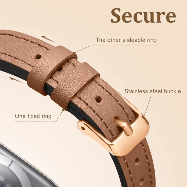 Alt view image 3 of 6 - Slim Leather Band For Fitbit Inspire 3,Brown/Rose Gold Women,Leather,Strap,Thin,Wristband