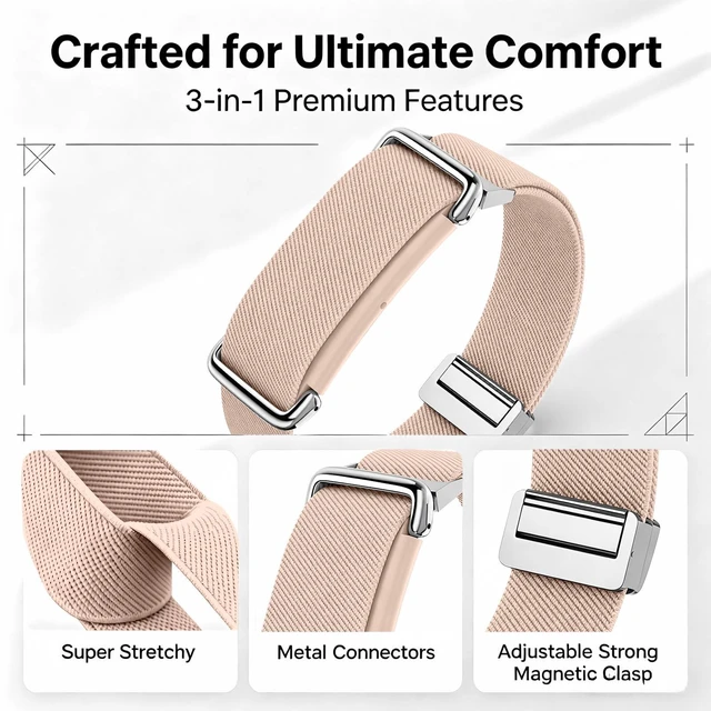 Alt view image 2 of 7 - Magnetic Sport Nylon Band Compatible with Google Fitbit Air Active Band Magnetic Clasp Soft Stretchy Nylon Band for Women MenAdjustable Breathable Wristband Ultra-thin & Lightweight Replacement
