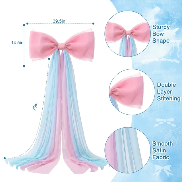 Alt view image 2 of 6 - 39x70 Inch Extra Large Pink and Blue Bows, Giant Tulle Bow Gender Reveal Backdrop Decorations, Boy or Girl Baby Shower Party Arch Wall Hanging (Pink and Blue)