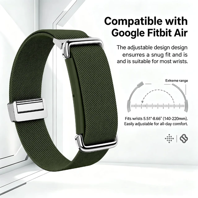 Alt view image 5 of 7 - Magnetic Sport Nylon Band Compatible with Google Fitbit Air Active Band Magnetic Clasp Soft Stretchy Nylon Band for Women MenAdjustable Breathable Wristband Ultra-thin & Lightweight Replacement