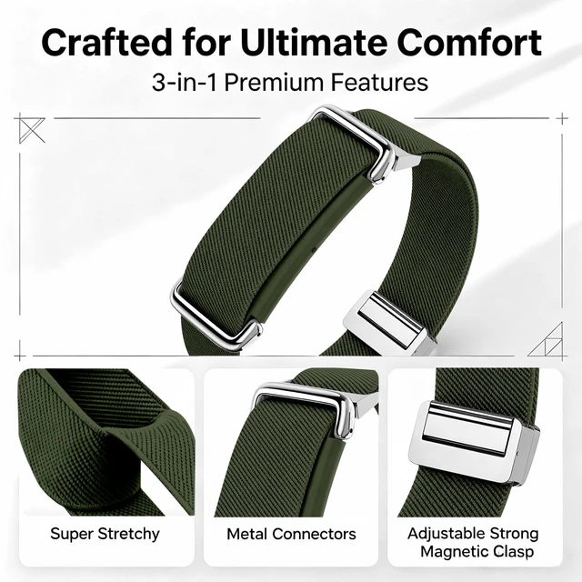 Alt view image 2 of 7 - Magnetic Sport Nylon Band Compatible with Google Fitbit Air Active Band Magnetic Clasp Soft Stretchy Nylon Band for Women MenAdjustable Breathable Wristband Ultra-thin & Lightweight Replacement