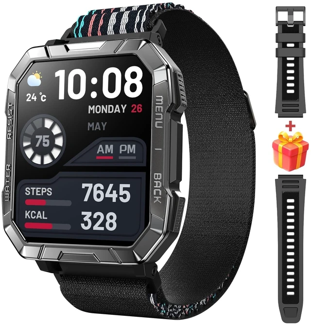 Main image of Military Smart Watch for Men, Flashlight/100-Day Battery/Compass/2 Bands 2.01" HD, Heart Rate/SpO2/Sleep Monitor, Answer/Make Calls, 100+ Sport Modes/IP68 Waterproof Fitness Watch for iPhone/Android