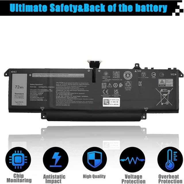 Alt view image 4 of 7 - 72Wh P83V9 Laptop Battery Replacement for Dell Precision 5470 5480 5490 Series Notebook P154G P154G001 P154G002 CDTT2 41CP8/61/60 15.4V 4442mAh 4-Cell