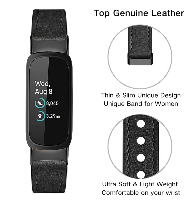 Alt view image 6 of 6 - Leather Band,Black,For Fitbit Inspire 3 for Fitbit Inspire 3/2/1 Bands,Adjustable,Sport,Replacement Straps,for Women & Men