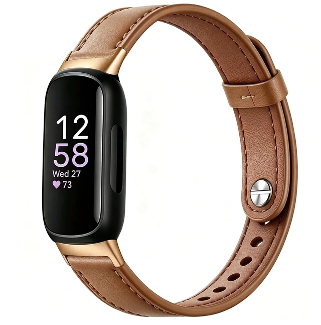 Main image of Leather Band,Brown/Rose Gold,Fitbit Inspire 2/1 for Fitbit Inspire 3/2/1 Bands,Adjustable,Sport,Replacement Straps,for Women & Men