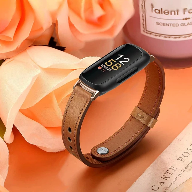 Alt view image 3 of 6 - Leather Band,Brown/Rose Gold,Fitbit Inspire 2/1 for Fitbit Inspire 3/2/1 Bands,Adjustable,Sport,Replacement Straps,for Women & Men