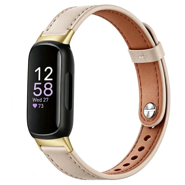 Main image of Leather Band, Beige/Gold,for Fitbit Inspire 3 for Fitbit Inspire 3/2/1 Bands,Adjustable,Sport,Replacement Straps,for Women & Men