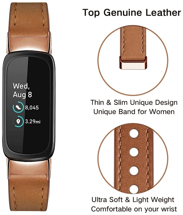 Alt view image 6 of 6 - Leather Band,Brown/Rose Gold,Fitbit Inspire 2/1 for Fitbit Inspire 3/2/1 Bands,Adjustable,Sport,Replacement Straps,for Women & Men