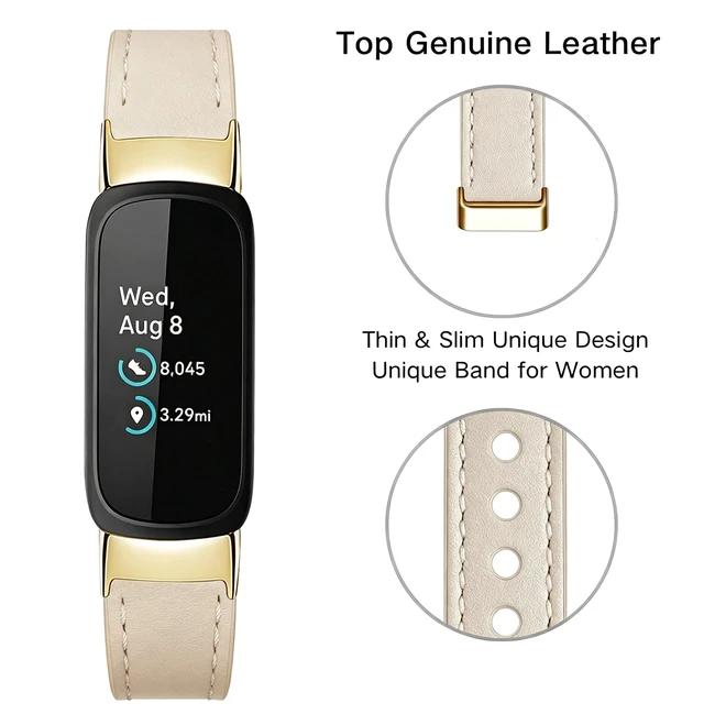 Alt view image 4 of 6 - Leather Band, Beige/Gold,for Fitbit Inspire 3 for Fitbit Inspire 3/2/1 Bands,Adjustable,Sport,Replacement Straps,for Women & Men