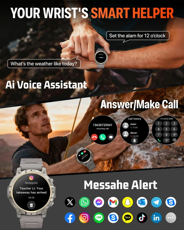 Alt view image 2 of 7 - Smart Watch for Men Fitness Tracker: Military Make Answer Call LED Digital Mens Watches Waterproof Smartwatch Android Phone iPhone Samsung Compatible Sleep SpO2 Heart Rate Monitor Step Pedometer