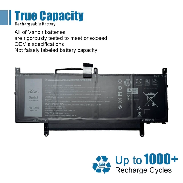 Alt view image 5 of 6 - N7HT0 Laptop Battery Replacement for Dell Latitude 9510 2-in-1 Latitude 9510 9520 P94F P95F P95F001 Series TVKGH V5K68 N2NLL HYMNG 08NFC7 N2NLL N7HTO 0PKW00 089GNG 0HYMNG 7.6V 52Wh 6500mAh