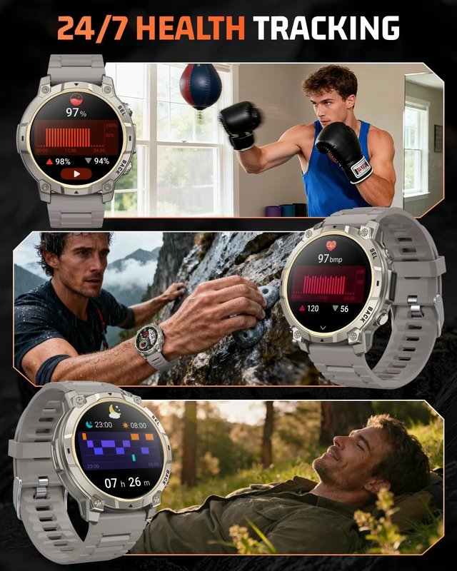 Alt view image 4 of 7 - Smart Watch for Men Fitness Tracker: Military Make Answer Call LED Digital Mens Watches Waterproof Smartwatch Android Phone iPhone Samsung Compatible Sleep SpO2 Heart Rate Monitor Step Pedometer