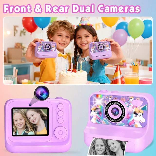 Alt view image 3 of 7 - Kids Camera, Upgrade Kids Camera Instant Print, Front Rear Dual Selfie Digital CAM with 1080P Videos, Portable Travel Toy with Games and Music, Christmas Birthday Gift for Boys, Girls and Teens