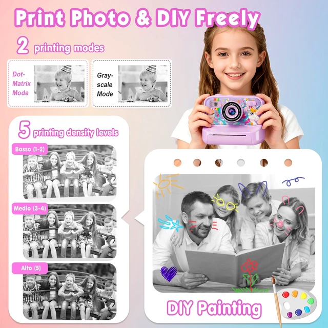 Alt view image 5 of 7 - Kids Camera, Upgrade Kids Camera Instant Print, Front Rear Dual Selfie Digital CAM with 1080P Videos, Portable Travel Toy with Games and Music, Christmas Birthday Gift for Boys, Girls and Teens