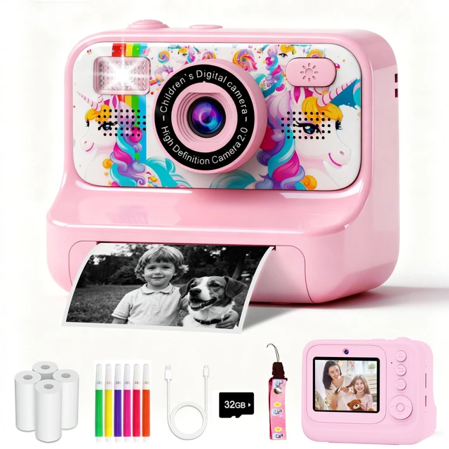 Main image of Kids Camera, Upgrade Kids Camera Instant Print, Front Rear Dual Selfie Digital CAM with 1080P Videos, Portable Travel Toy with Games and Music, Christmas Birthday Gift for Boys, Girls and Teens
