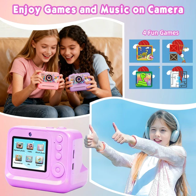 Alt view image 7 of 7 - Kids Camera, Upgrade Kids Camera Instant Print, Front Rear Dual Selfie Digital CAM with 1080P Videos, Portable Travel Toy with Games and Music, Christmas Birthday Gift for Boys, Girls and Teens