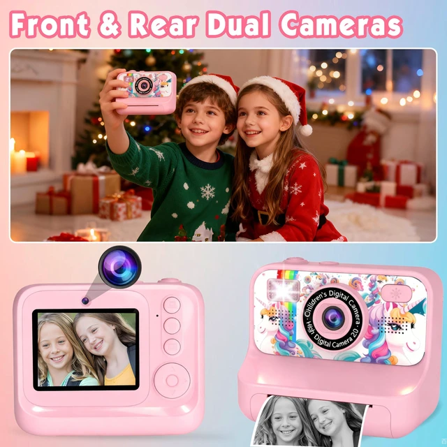Alt view image 3 of 7 - Kids Camera, Upgrade Kids Camera Instant Print, Front Rear Dual Selfie Digital CAM with 1080P Videos, Portable Travel Toy with Games and Music, Christmas Birthday Gift for Boys, Girls and Teens