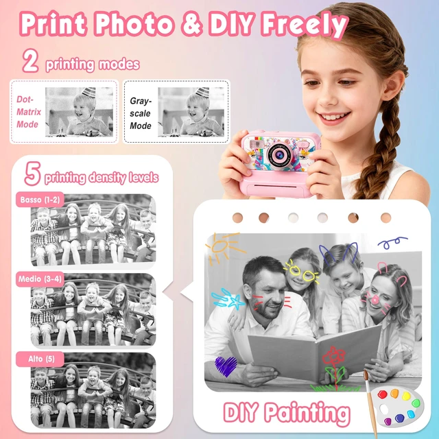 Alt view image 5 of 7 - Kids Camera, Upgrade Kids Camera Instant Print, Front Rear Dual Selfie Digital CAM with 1080P Videos, Portable Travel Toy with Games and Music, Christmas Birthday Gift for Boys, Girls and Teens