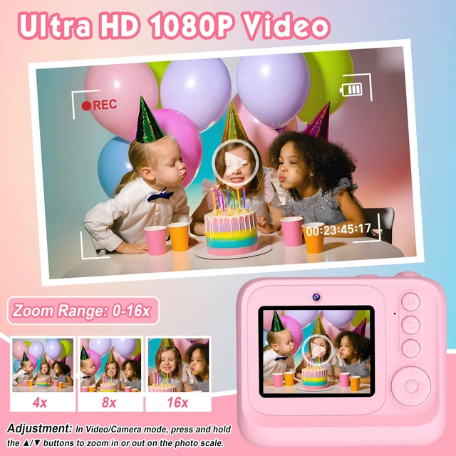 Alt view image 6 of 7 - Kids Camera, Upgrade Kids Camera Instant Print, Front Rear Dual Selfie Digital CAM with 1080P Videos, Portable Travel Toy with Games and Music, Christmas Birthday Gift for Boys, Girls and Teens