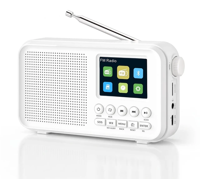 Main image of Portable FM Radio with Bluetooth, NOAA Weather Alert, Dual Alarms 2.4" Color Display, USB-C Rechargeable Battery, microSD Music, EQ Sound, FM/WB Radio for Bedroom Office Travel