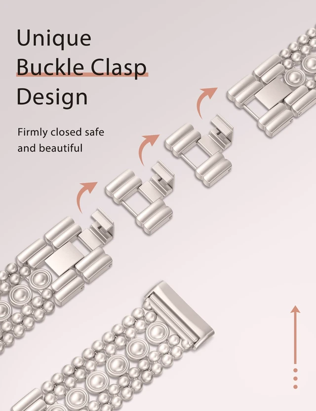 Alt view image 3 of 6 - Metal Bands Compatible with Fitbit Sense 2/Versa 4/Versa 3/Sense Bands Women, Pretty Dressy Stainless Steel Metal Dual Tone Adjustable Round Studded Link Bracelet Replacement Strap for Versa 4