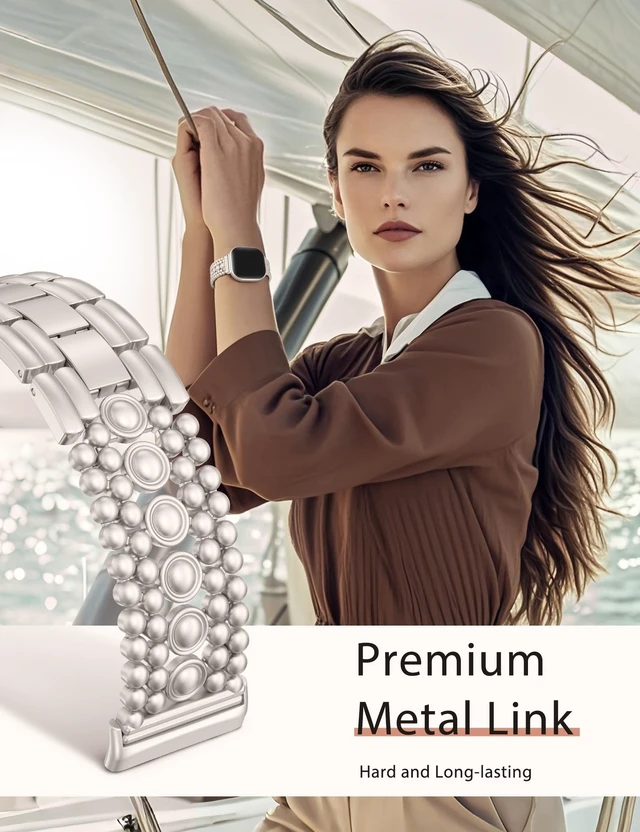 Alt view image 4 of 6 - Metal Bands Compatible with Fitbit Sense 2/Versa 4/Versa 3/Sense Bands Women, Pretty Dressy Stainless Steel Metal Dual Tone Adjustable Round Studded Link Bracelet Replacement Strap for Versa 4