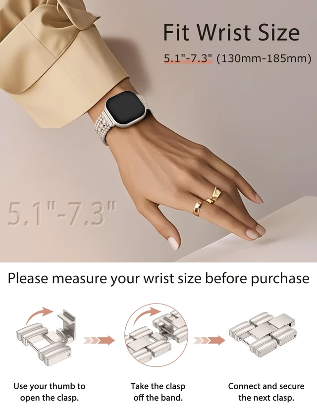 Alt view image 5 of 6 - Metal Bands Compatible with Fitbit Sense 2/Versa 4/Versa 3/Sense Bands Women, Pretty Dressy Stainless Steel Metal Dual Tone Adjustable Round Studded Link Bracelet Replacement Strap for Versa 4