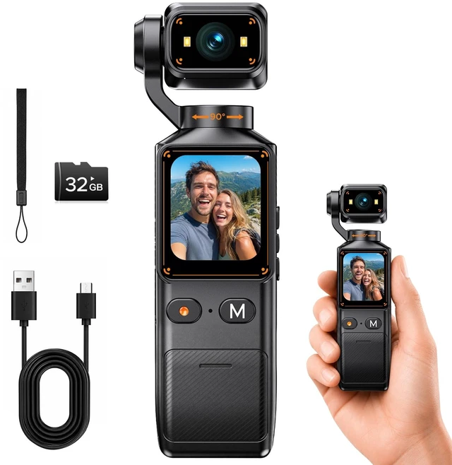 Main image of 2K Vlogging Camera with 180° Rotating Lens, Pocket Handheld Video Camera WiFi App Control, 7-Hour Battery, 1.69 Screen, 32GB Card, Vlog Camera for Content Creators, YouTube, TikTok, Travel Diaries