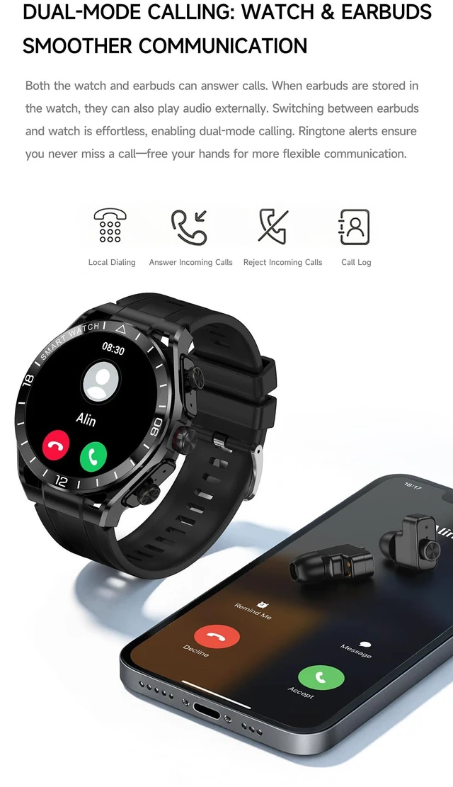 Alt view image 6 of 7 - Smart Watch with Earbuds,Round 1.52'' Touch Screen,Modern Watches for Men Women,Headphones Combo(Answer/Calls),Fitness Tracker with Sleep Monitor, 100+ Sports Modes,for iPhone & Android