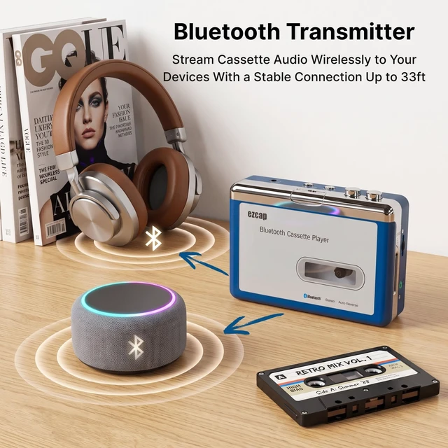 Alt view image 2 of 7 - Bluetooth Cassette Player, Walkman Tape Player with 3.5mm Jack Headphone and Speaker, Auto Reverse Function, USB Power/AA Battery Power