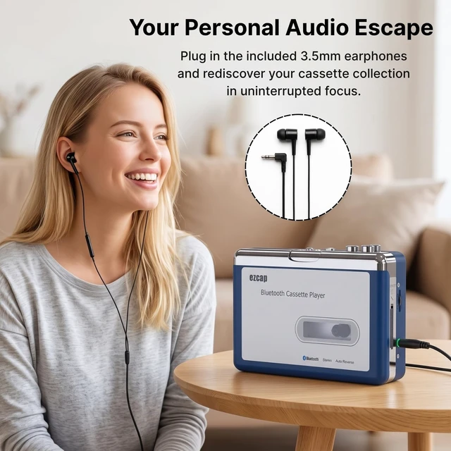Alt view image 5 of 7 - Bluetooth Cassette Player, Walkman Tape Player with 3.5mm Jack Headphone and Speaker, Auto Reverse Function, USB Power/AA Battery Power