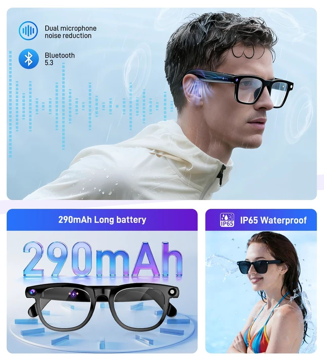 Alt view image 7 of 7 - Smart Glasses with Camera and Bluetooth - AI Glasses for Men Anti-Shake Real-Time Translation Object Recognition ChatGPT Assistant Long Battery Life for Meetings Video Recording Vlogs (Universal Size)