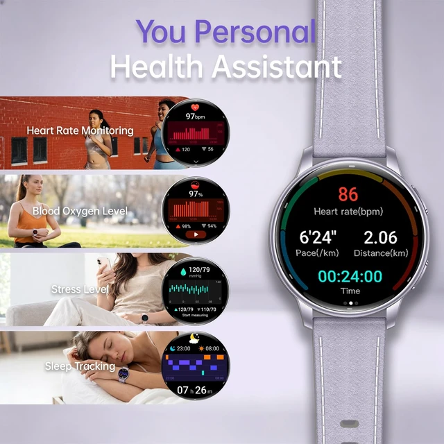 Alt view image 2 of 7 - Smart Watch for Women, AMOLED Bluetooth Call Fitness Tracker GPS Smartwatch with Heart Rate, Sleep, SpO2 & Female Health Monitoring, 3ATM Waterproof, Compatible with iPhone Android