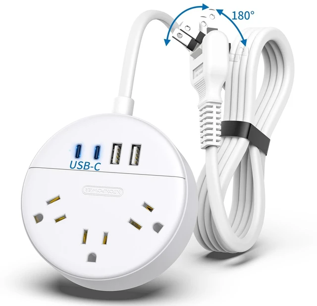 Main image of 2 Prong Power Strip with USB-C, 2 Prong Extension Cord 15 FT, 2 Prong to 3 Prong Outlet Adapter Rotating Plug, 3 AC Outlets 4 USB Port, Compact Power Strip Ideal for Old House, Travel, White