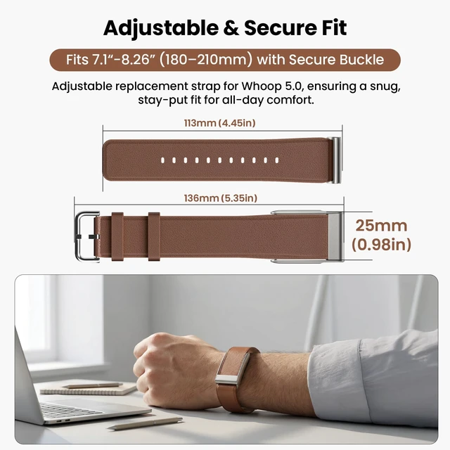 Alt view image 2 of 7 - Leather Band Compatible with Whoop 5.0 & MG Band Strap for Men Women Premium Genuine Leather Rugged Durable Replacement Wristbands Straps for Whoop 5.0 Bands Not Compatible with Gen 4