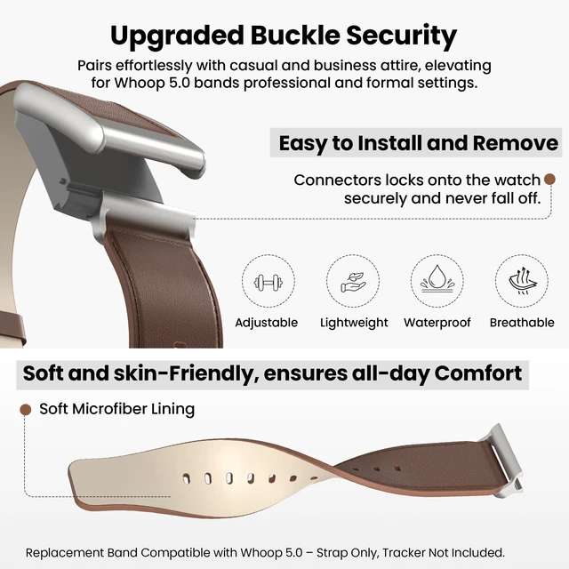 Alt view image 3 of 7 - Leather Band Compatible with Whoop 5.0 & MG Band Strap for Men Women Premium Genuine Leather Rugged Durable Replacement Wristbands Straps for Whoop 5.0 Bands Not Compatible with Gen 4