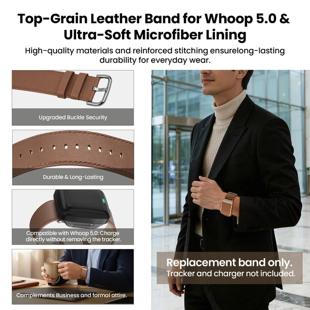 Alt view image 4 of 7 - Leather Band Compatible with Whoop 5.0 & MG Band Strap for Men Women Premium Genuine Leather Rugged Durable Replacement Wristbands Straps for Whoop 5.0 Bands Not Compatible with Gen 4