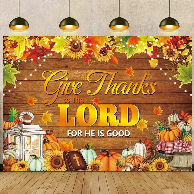 Main image of Give Thanks to The Lord Banner Backdrop 10x8FT Christian Thanksgiving Decorations Background Autumn Maple Leaves Pumpkins Religious Thanksgiving Harvest Party Supplies Wall Decor