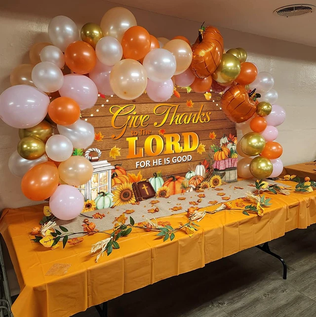 Alt view image 4 of 7 - Give Thanks to The Lord Banner Backdrop 10x8FT Christian Thanksgiving Decorations Background Autumn Maple Leaves Pumpkins Religious Thanksgiving Harvest Party Supplies Wall Decor