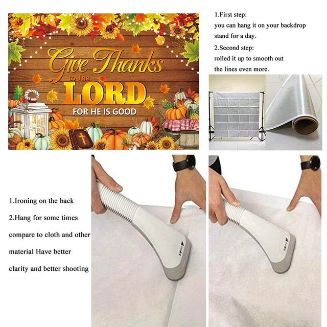 Alt view image 7 of 7 - Give Thanks to The Lord Banner Backdrop 10x8FT Christian Thanksgiving Decorations Background Autumn Maple Leaves Pumpkins Religious Thanksgiving Harvest Party Supplies Wall Decor